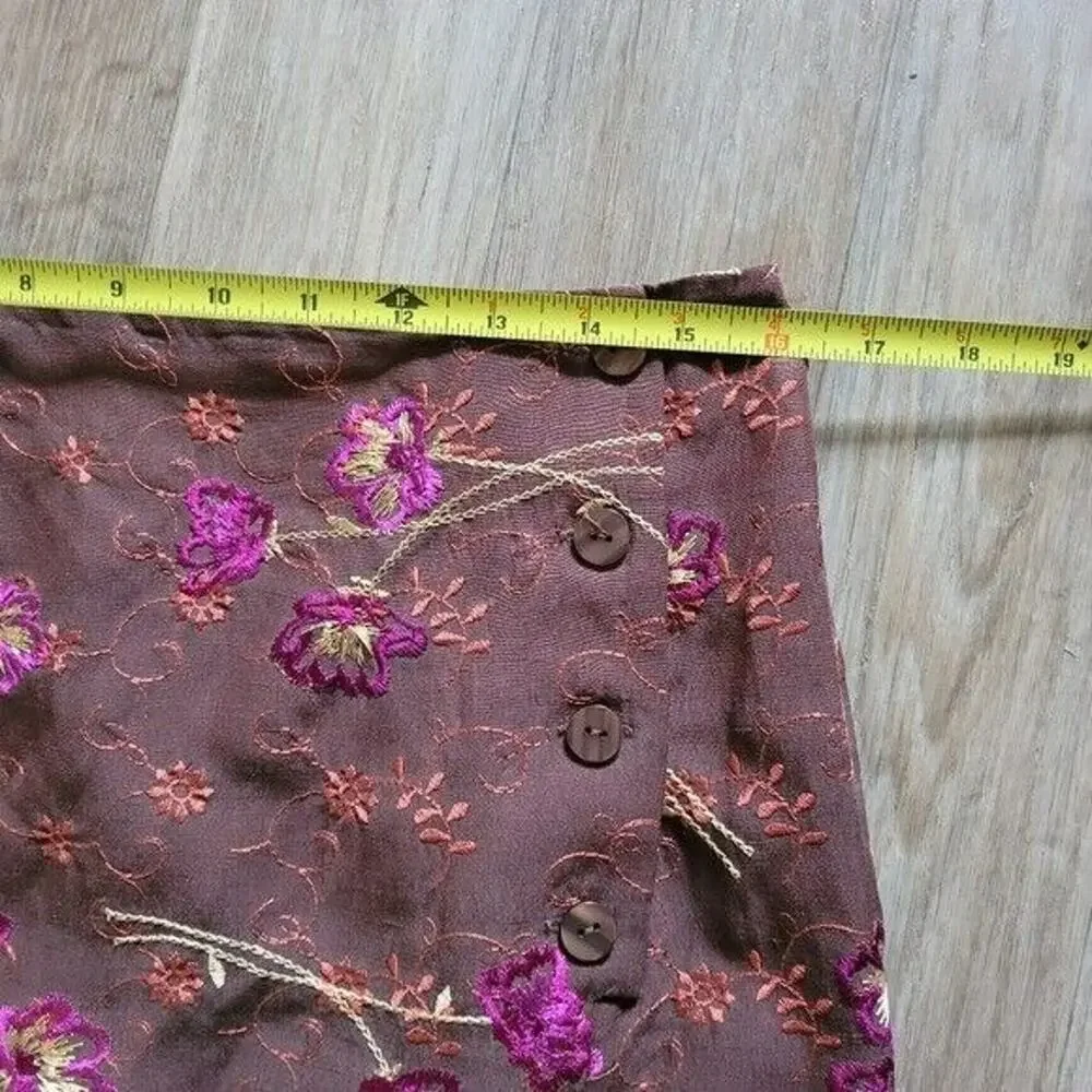 Grace Dane Lewis Womens Silk Linen Embroidered Mini Skirt Size 8 Y2K Brown Multi